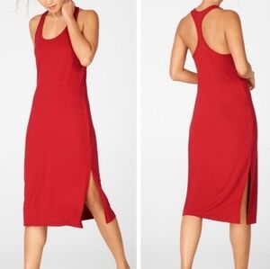 Fabletics Casey Racerback Dress Red Midi Scoop Neck Sleeveless Slit XXL NWT